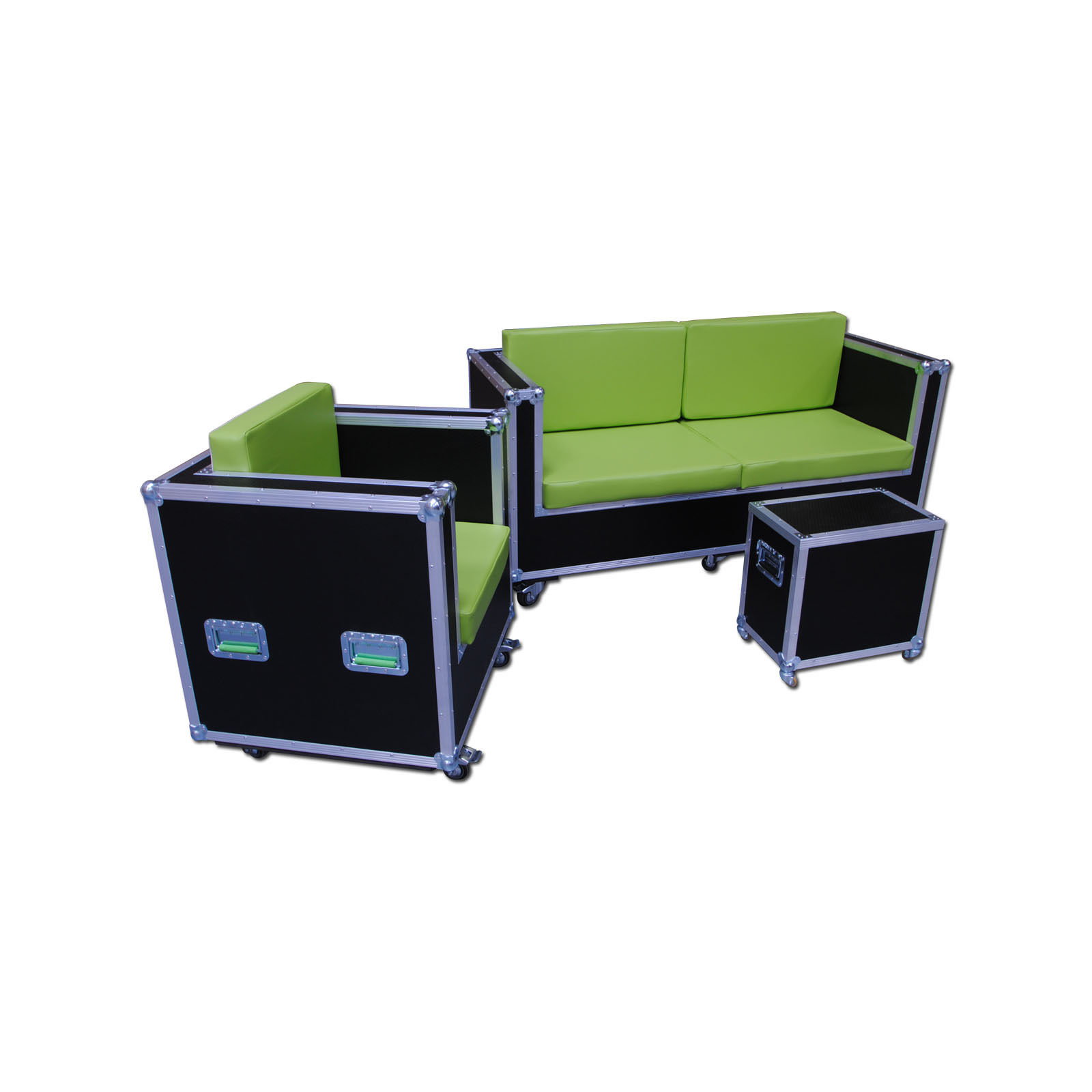 3 Seater Wood and Green Leather Sofa